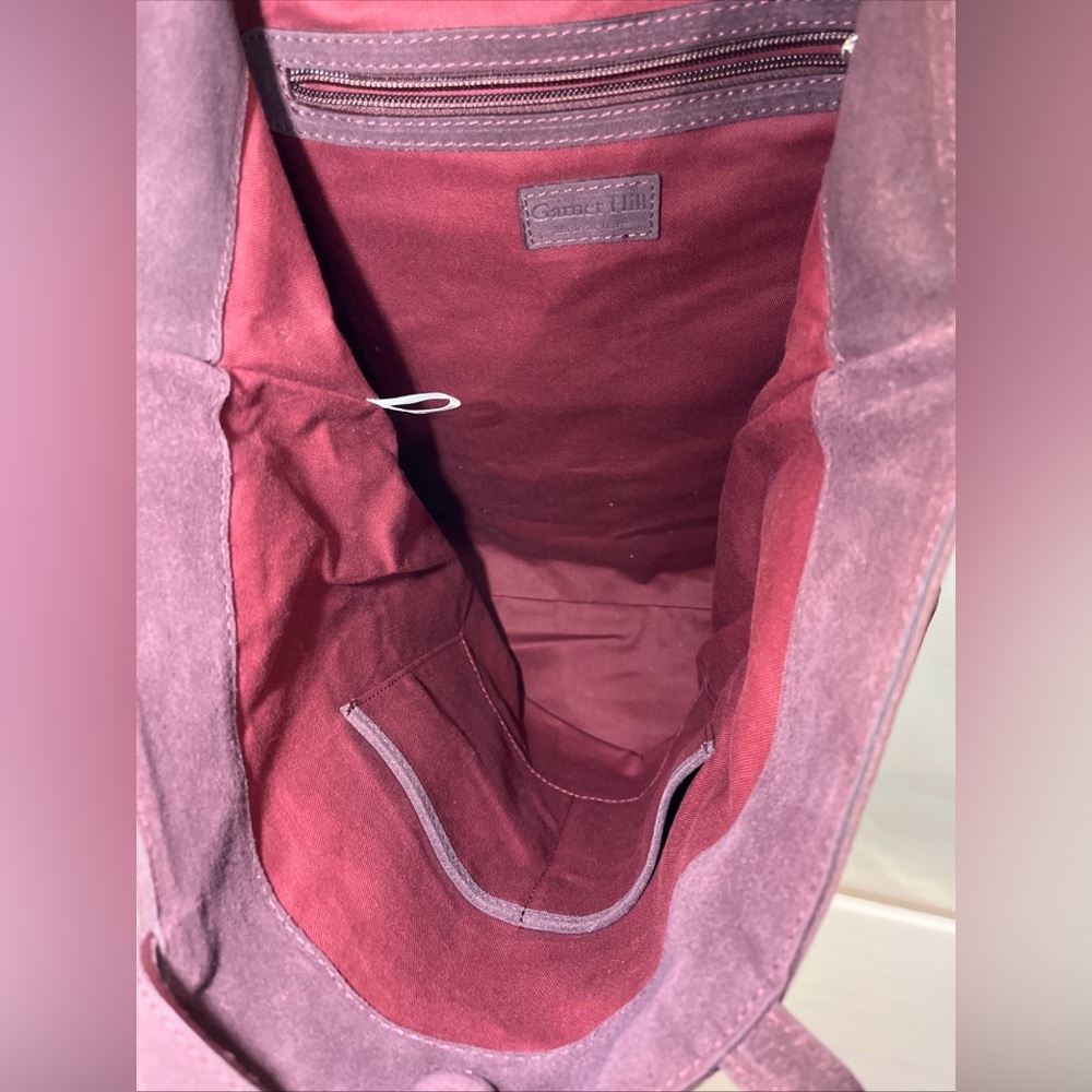 Garnet Hill Shoulder Tote Bag Suede Large Aubergine Made in Italy - Picture 7 of 9